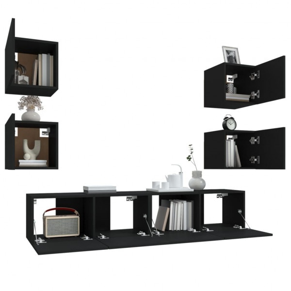 Set de muebles para TV 6 piezas madera contrachapada negro M 5