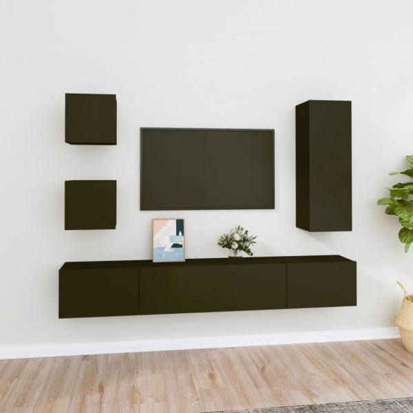 Set de muebles para TV 5 piezas madera contrachapada negro D