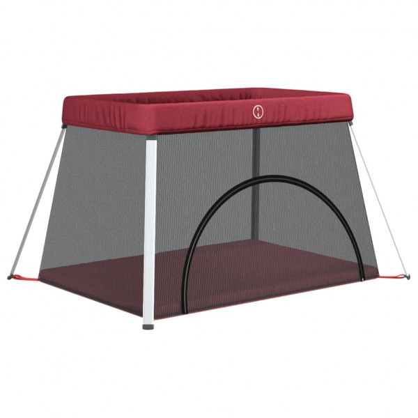 Parque infantil para bebés con colchón tela lino rojo M 2