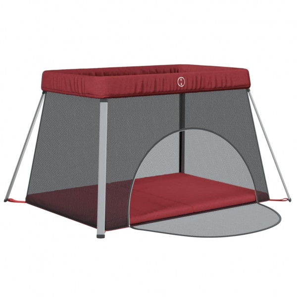 Parque infantil para bebés con colchón tela lino rojo M 4