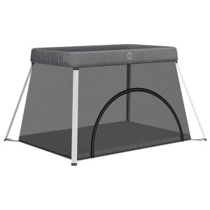 Parque para bebés com colchão tecido de linho cinzento-escuro H