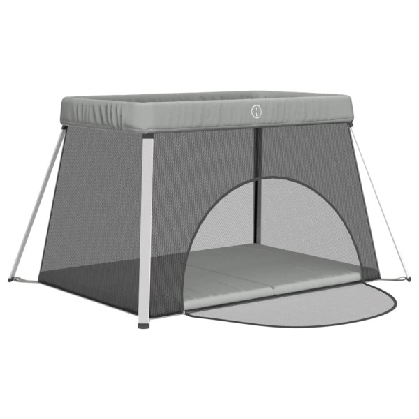 Parque para bebés com colchão tecido de linho cinzento-claro M 4