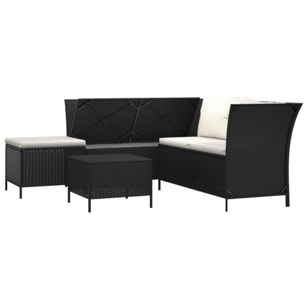 4 pcs conjunto lounge de jardim c/ almofadões vime PE preto M 3