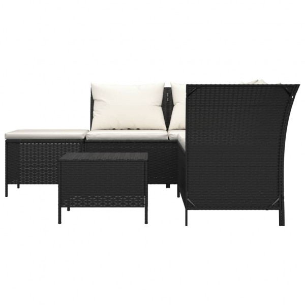 4 pcs conjunto lounge de jardim c/ almofadões vime PE preto M 4