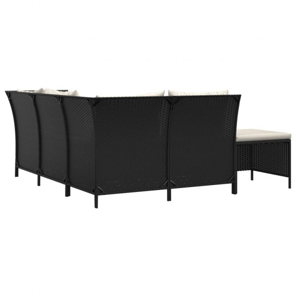 4 pcs conjunto lounge de jardim c/ almofadões vime PE preto M 5