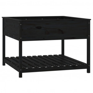 Jardinera con estante madera maciza pino negro 111.5x111.5x81cm H