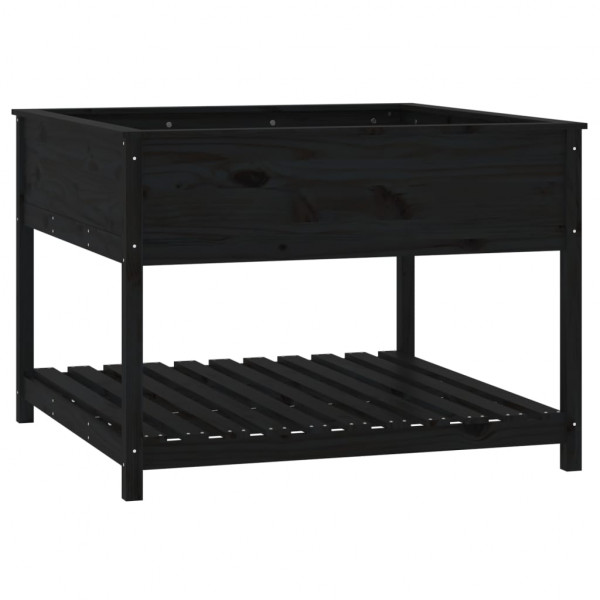 Jardinera con estante madera maciza pino negro 111.5x111.5x81cm M 2
