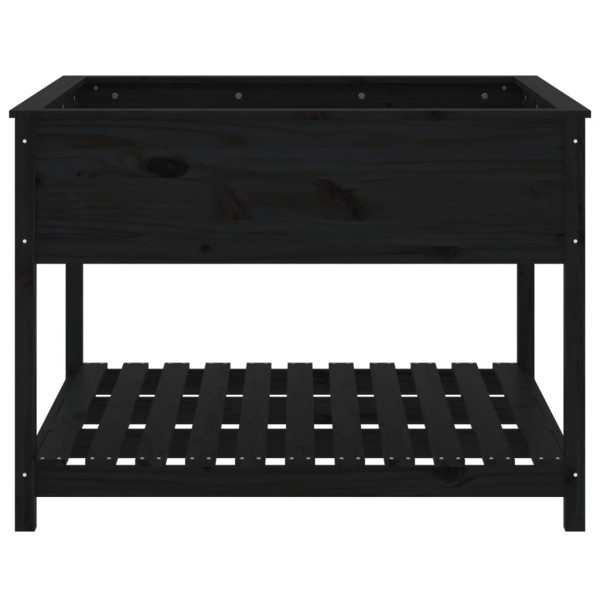 Jardinera con estante madera maciza pino negro 111.5x111.5x81cm M 5