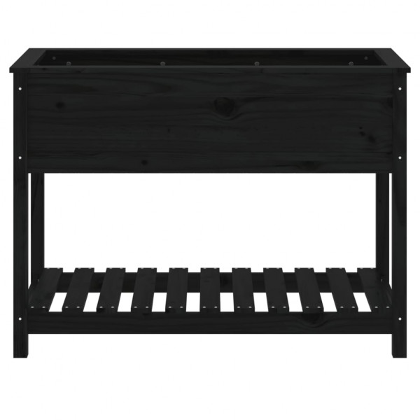 Jardinera con estante madera maciza pino negra 111.5x54x81 cm M 5
