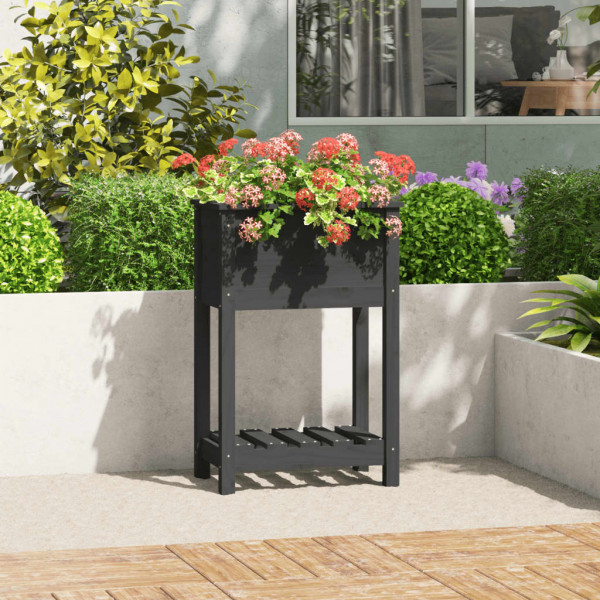 Jardinera de madera maciza de pino gris 54x34.5x81 cm D