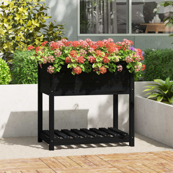 Jardinera con estante madera maciza de pino negro 82.5x54x81 cm D