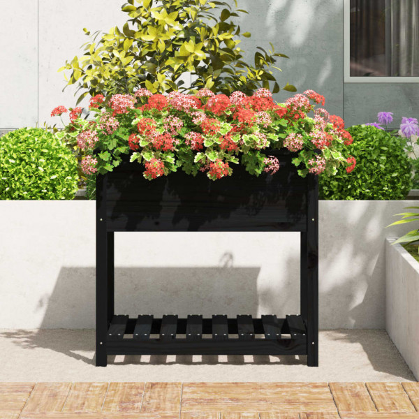 Jardinera con estante madera maciza de pino negro 82.5x54x81 cm M 3