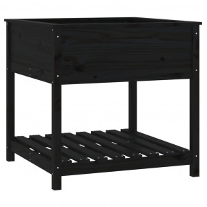 Jardinera con estante madera maciza pino negro 82.5x82.5x81 cm H