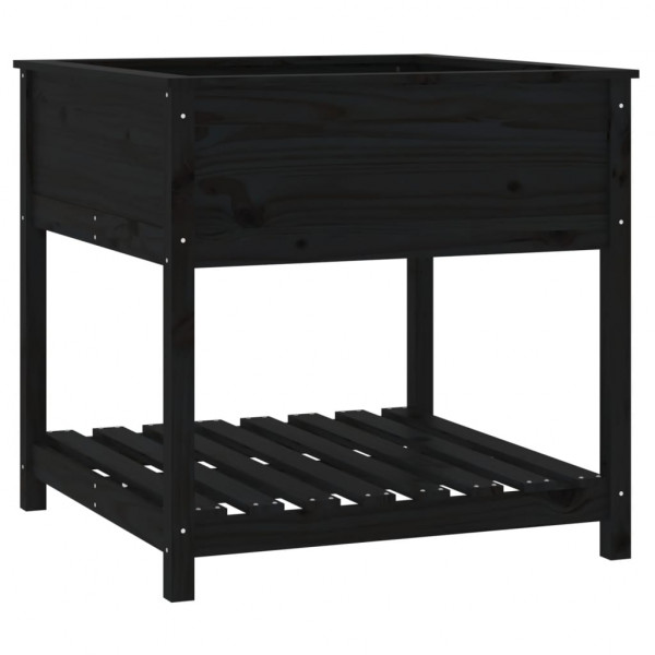 Jardinera con estante madera maciza pino negro 82.5x82.5x81 cm M 2