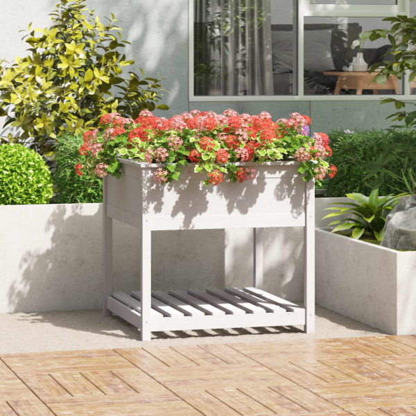 Jardinera con estante madera maciza pino blanca 82.5x82.5x81 cm D