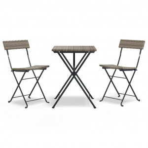 Muebles de cafetería plegables 3 piezas ratán sintético gris H