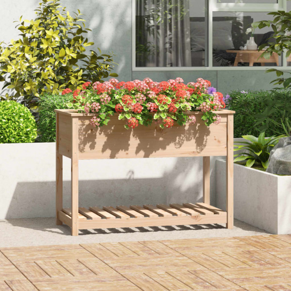 Jardinera con estante de madera maciza de pino 111.5x54x81 cm D