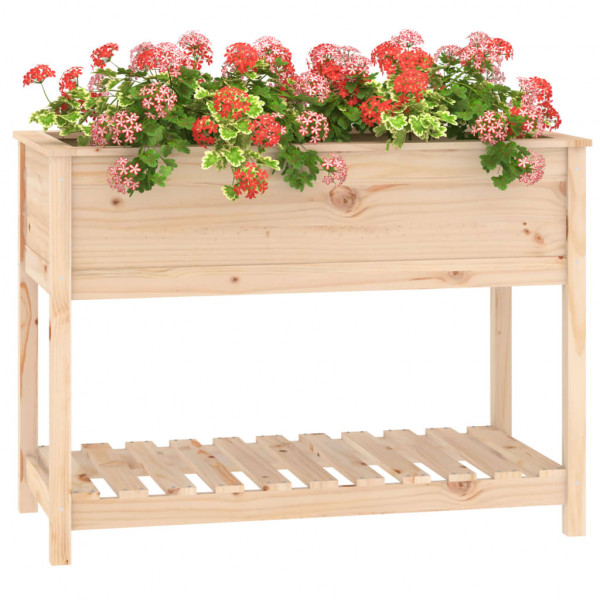 Jardinera con estante de madera maciza de pino 111.5x54x81 cm M 4