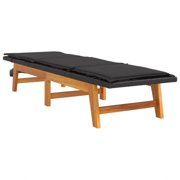 Tumbona con cojín ratán sintético y madera maciza acacia M 3