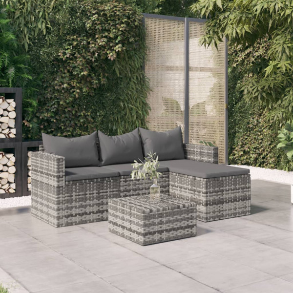 Set de muebles de jardín 3 pzas y cojines ratán sintético gris D