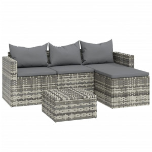 Set de muebles de jardín 3 pzas y cojines ratán sintético gris H