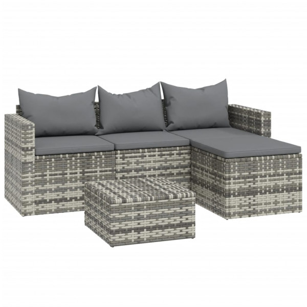 3 pcs conjunto lounge de jardim c/ almofadões vime PE cinzento M 2