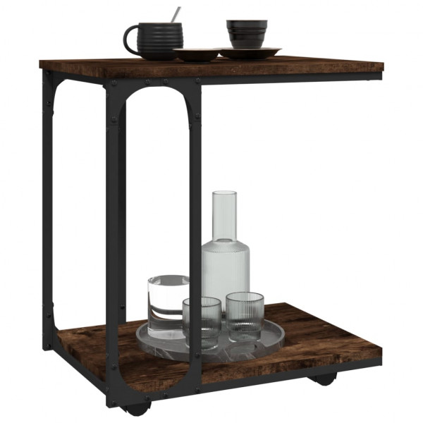 Mesa auxiliar con ruedas madera roble ahumado 50x35x55.5 cm M 4