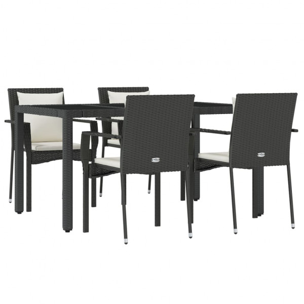 5 pcs conjunto de jantar p/ jardim c/ almofadões vime PE preto M 3