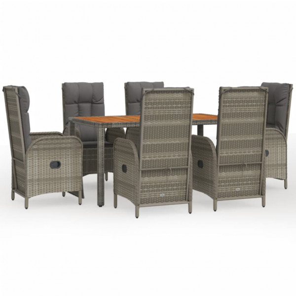 Set comedor jardín 7 pzas y cojines ratán sintético gris M 2