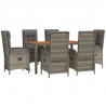 Set comedor jardín 7 pzas y cojines ratán sintético gris 3