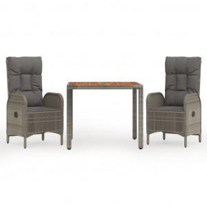 Set comedor de jardín 3 piezas con cojines ratán sintético gris H