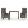 Set comedor de jardín 3 piezas con cojines ratán sintético gris 2