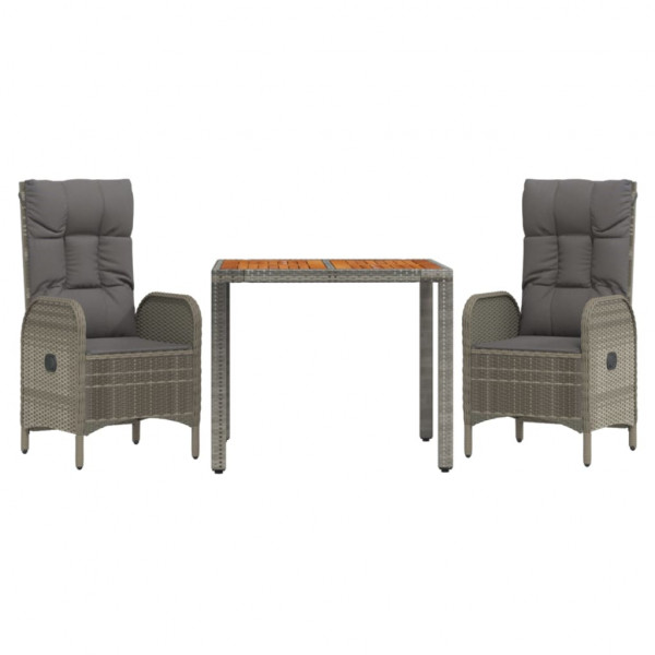 Set comedor de jardín 3 piezas con cojines ratán sintético gris M 3