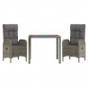 Set comedor de jardín 3 piezas con cojines ratán sintético gris 3