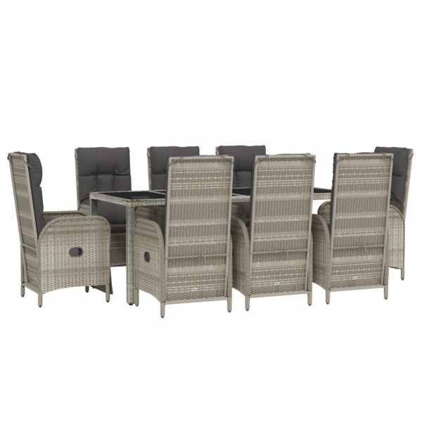 Set comedor jardín 9 pzas y cojines ratán sintético gris M 3
