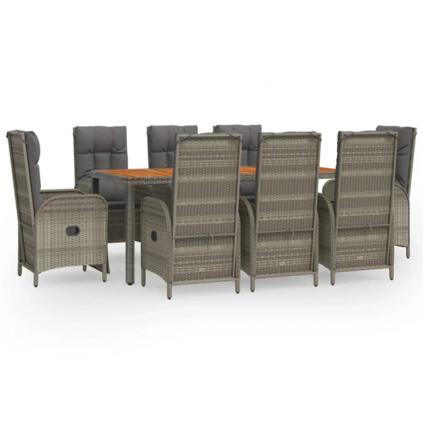 Set comedor jardín 9 pzas y cojines ratán sintético gris M 2