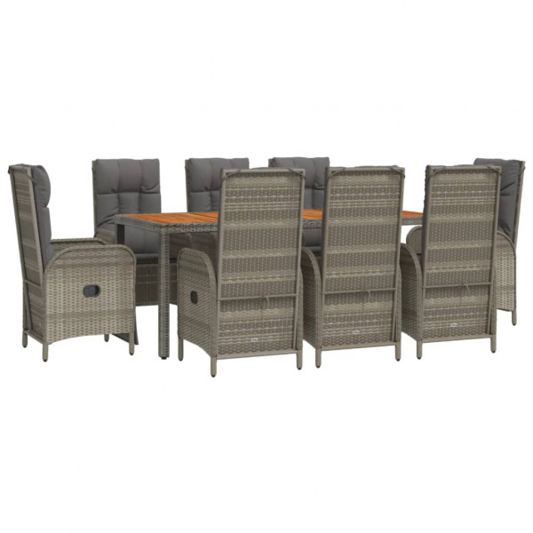 Set comedor jardín 9 pzas y cojines ratán sintético gris M 3