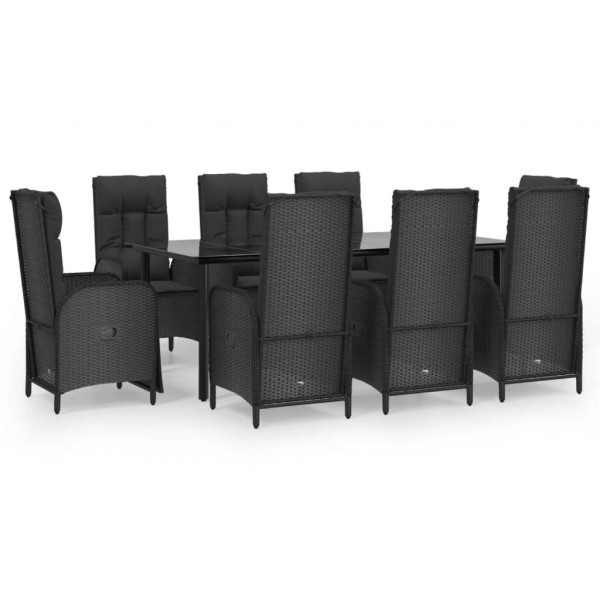 Set de comedor de jardín 9 pzas y cojines ratán sintético negro M 2