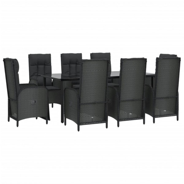 Set de comedor de jardín 9 pzas y cojines ratán sintético negro M 3