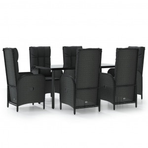 Set de comedor de jardín 7 pzas y cojines ratán sintético negro H
