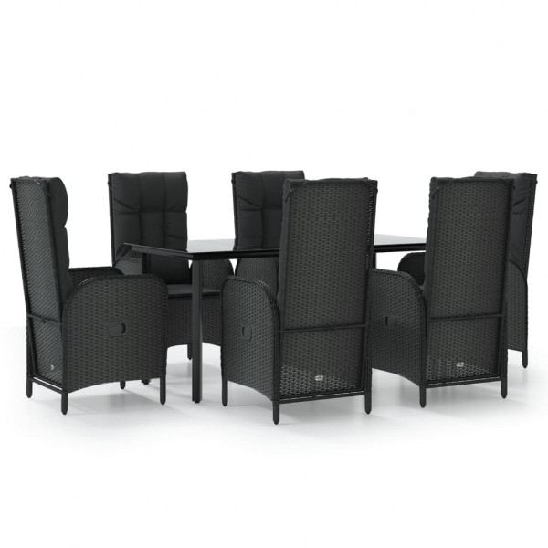 Set de comedor de jardín 7 pzas y cojines ratán sintético negro M 2