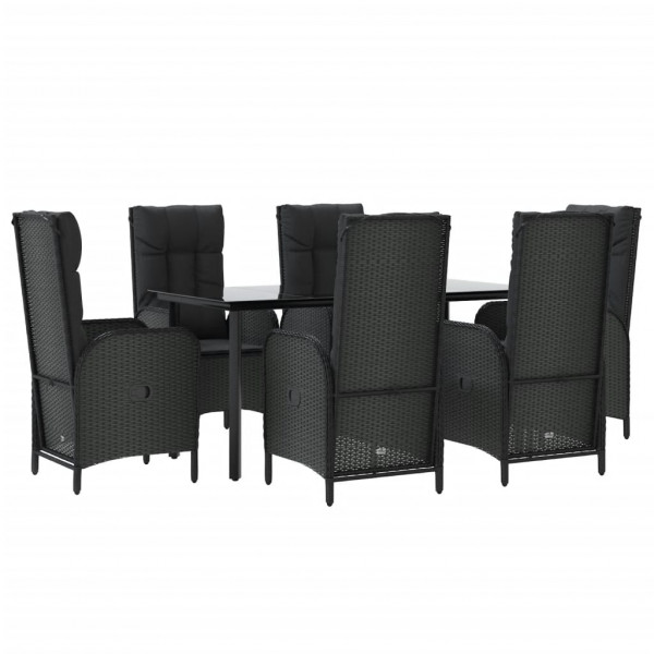 7 pcs conjunto de jantar p/ jardim c/ almofadões vime PE preto M 3