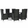 7 pcs conjunto de jantar p/ jardim c/ almofadões vime PE preto 3