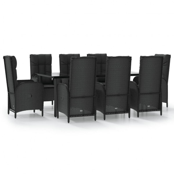 Set de comedor de jardín 9 pzas y cojines ratán sintético negro M 2