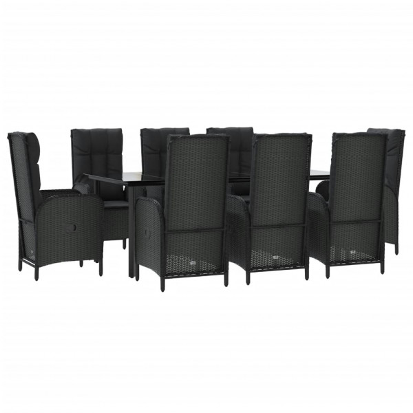 Set de comedor de jardín 9 pzas y cojines ratán sintético negro M 3