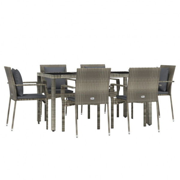 Set comedor jardín 7 pzas y cojines ratán sintético gris M 3