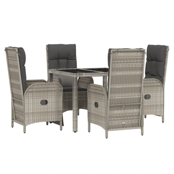 Set comedor de jardín 5 piezas con cojines ratán sintético gris M 3