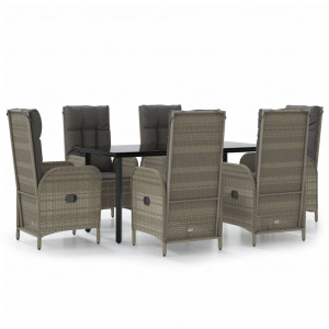 Set comedor jardín 7 pzas y cojines ratán sintético negro gris H