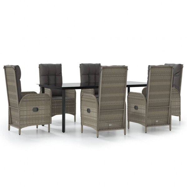 Set comedor jardín 7 pzas y cojines ratán sintético negro gris M 2