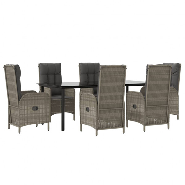 Set comedor jardín 7 pzas y cojines ratán sintético negro gris M 3